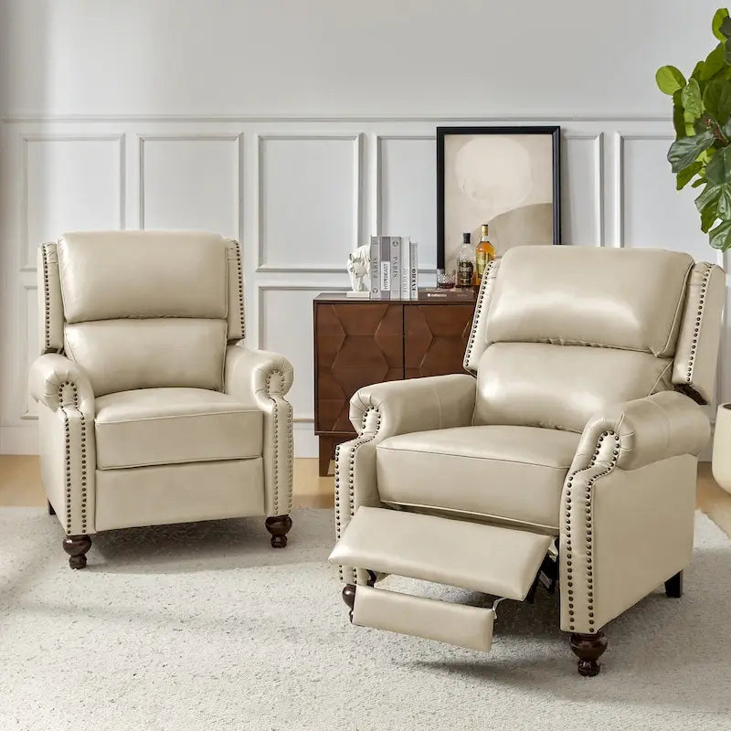 Fauteuil inclinable en cuir véritable Mid-Century Modern avec garniture cloutée
