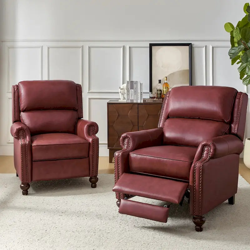 Fauteuil inclinable en cuir véritable Mid-Century Modern avec garniture cloutée