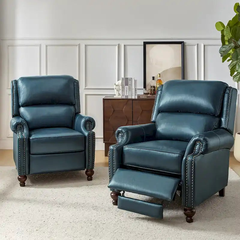 Fauteuil inclinable en cuir véritable Mid-Century Modern avec garniture cloutée