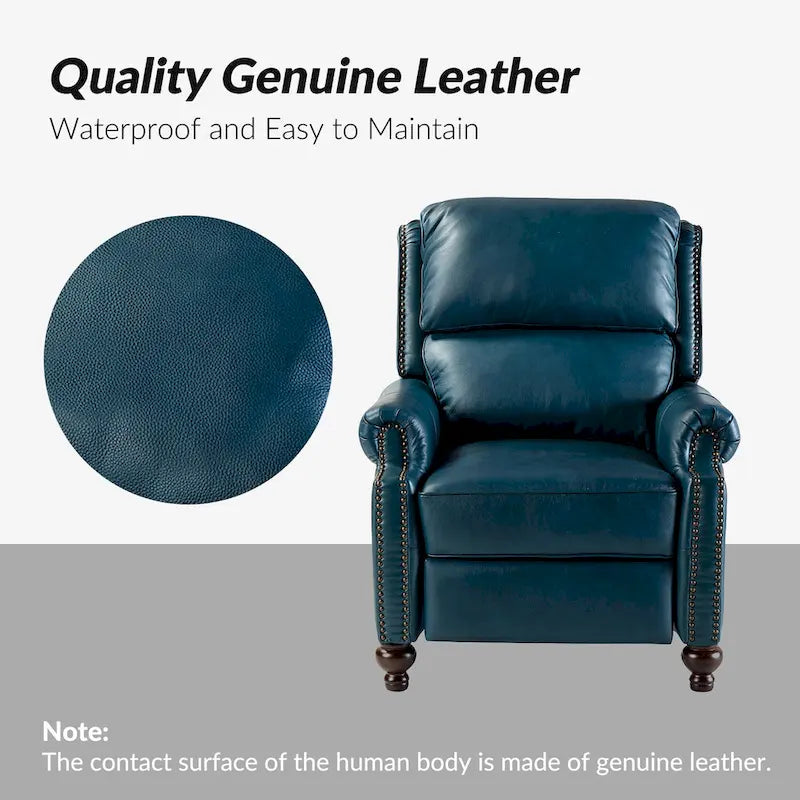 Fauteuil inclinable en cuir véritable Mid-Century Modern avec garniture cloutée