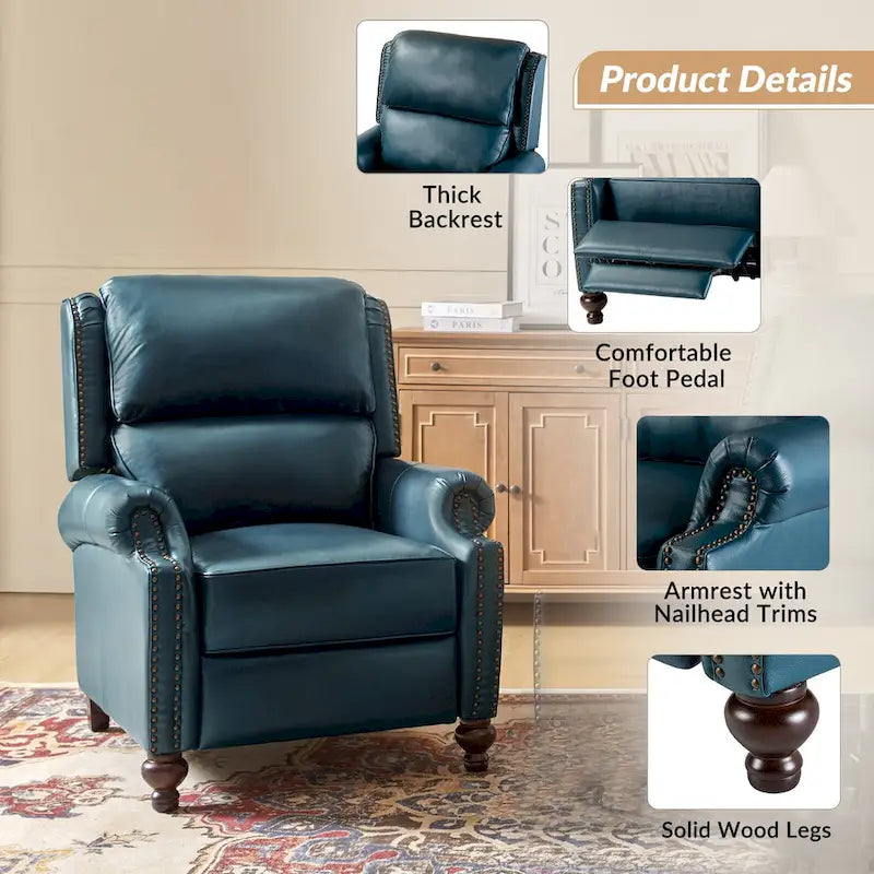 Fauteuil inclinable en cuir véritable Mid-Century Modern avec garniture cloutée