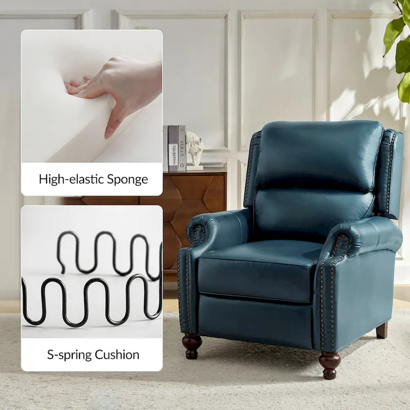 Fauteuil inclinable en cuir véritable Mid-Century Modern avec garniture cloutée
