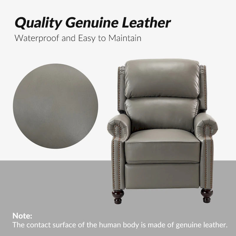 Fauteuil inclinable en cuir véritable Mid-Century Modern avec garniture cloutée