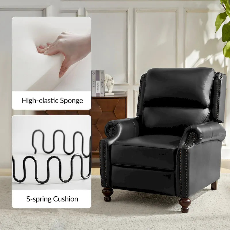 Fauteuil inclinable en cuir véritable Mid-Century Modern avec garniture cloutée