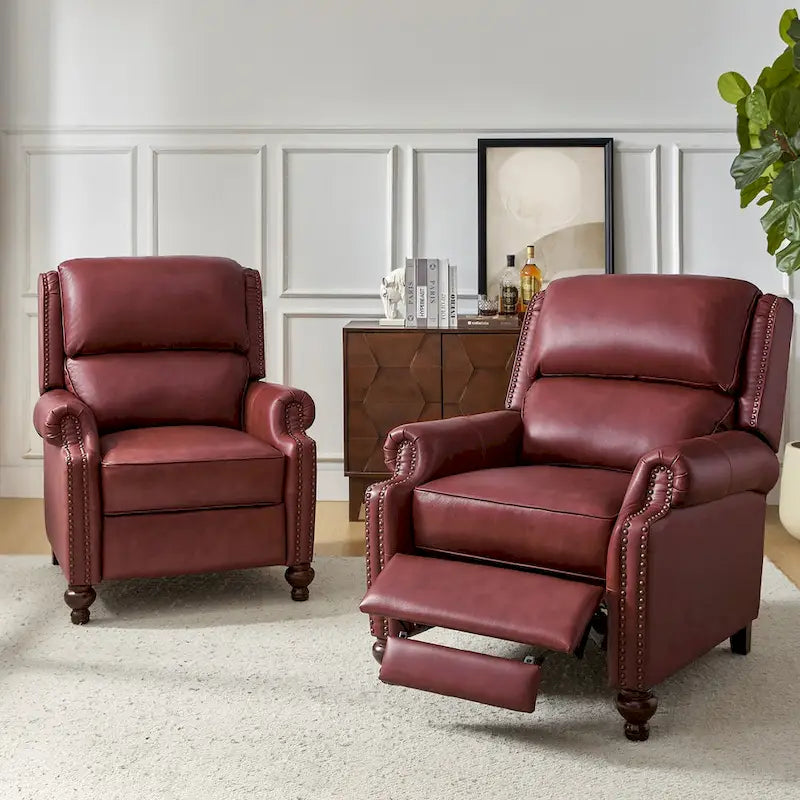 Fauteuil inclinable en cuir véritable Mid-Century Modern avec garniture cloutée