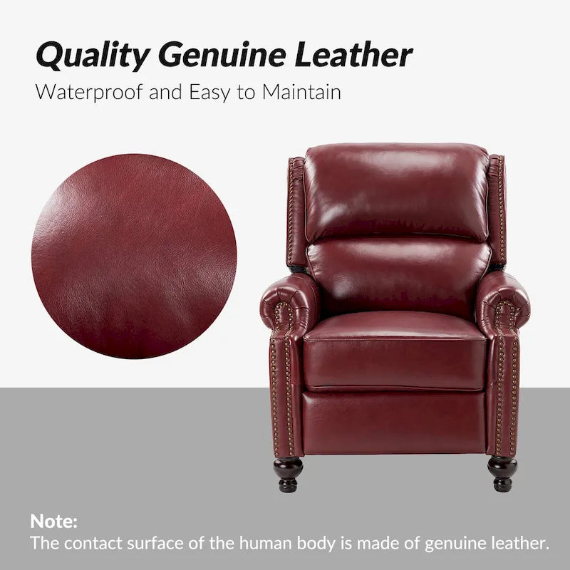 Fauteuil inclinable en cuir véritable Mid-Century Modern avec garniture cloutée