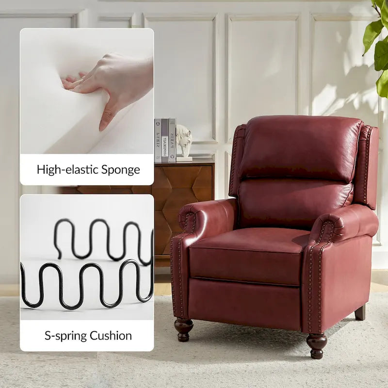 Fauteuil inclinable en cuir véritable Mid-Century Modern avec garniture cloutée