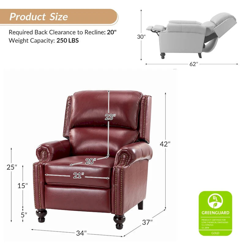 Fauteuil inclinable en cuir véritable Mid-Century Modern avec garniture cloutée