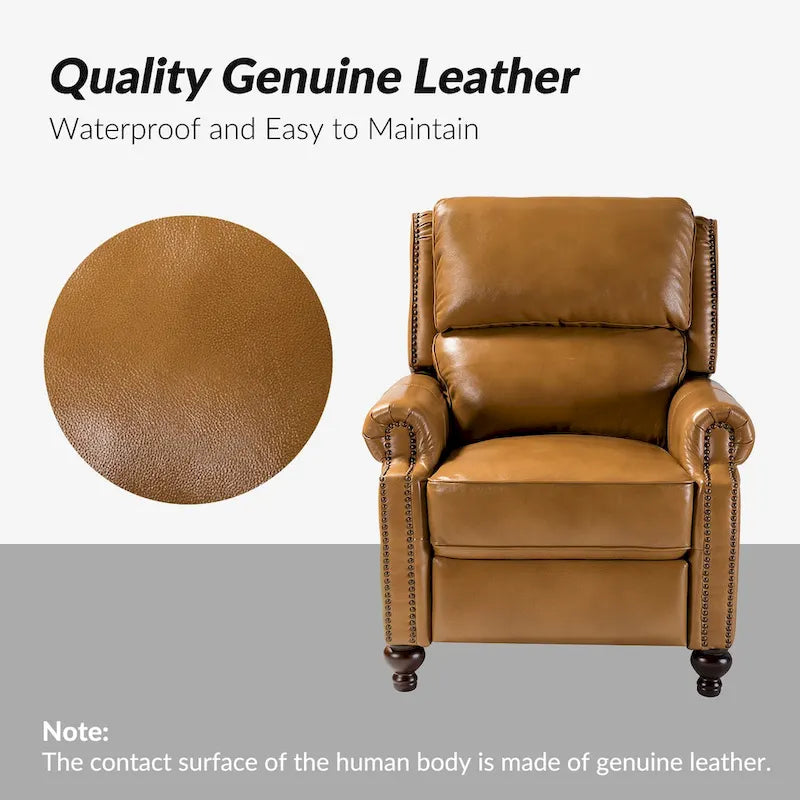 Fauteuil inclinable en cuir véritable Mid-Century Modern avec garniture cloutée