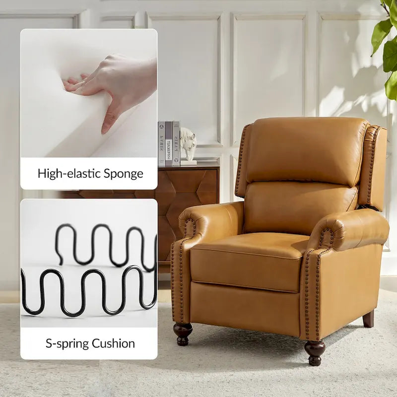 Fauteuil inclinable en cuir véritable Mid-Century Modern avec garniture cloutée