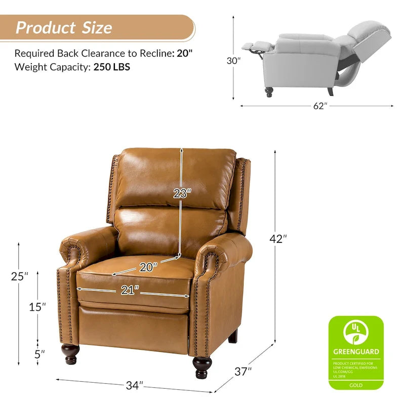 Fauteuil inclinable en cuir véritable Mid-Century Modern avec garniture cloutée