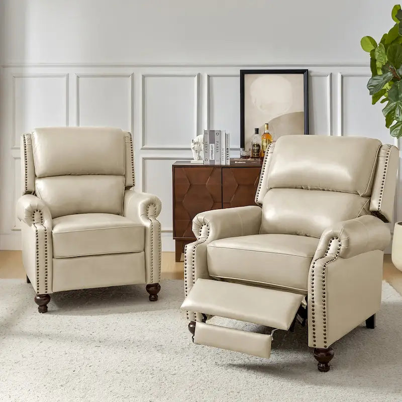 Fauteuil inclinable en cuir véritable Mid-Century Modern avec garniture cloutée