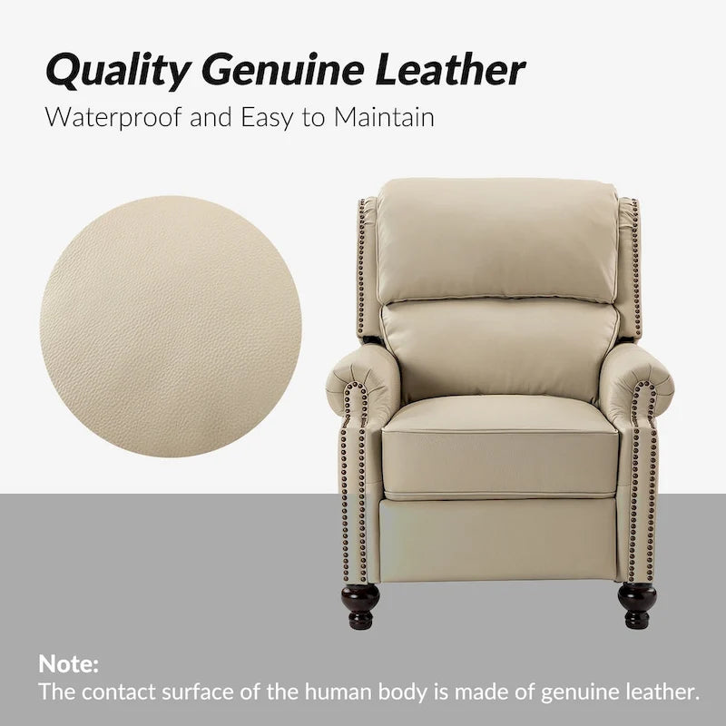 Fauteuil inclinable en cuir véritable Mid-Century Modern avec garniture cloutée