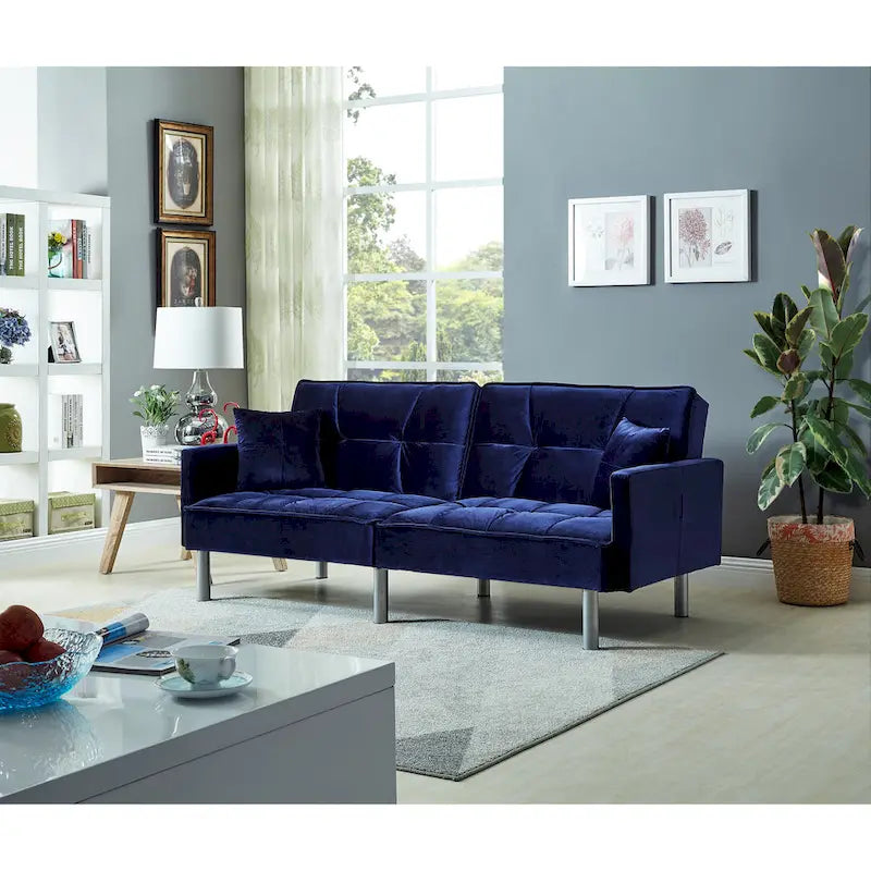 75.6 Lovely Velvet Convertible Sleeper Sofa Bed Futon Love Seats