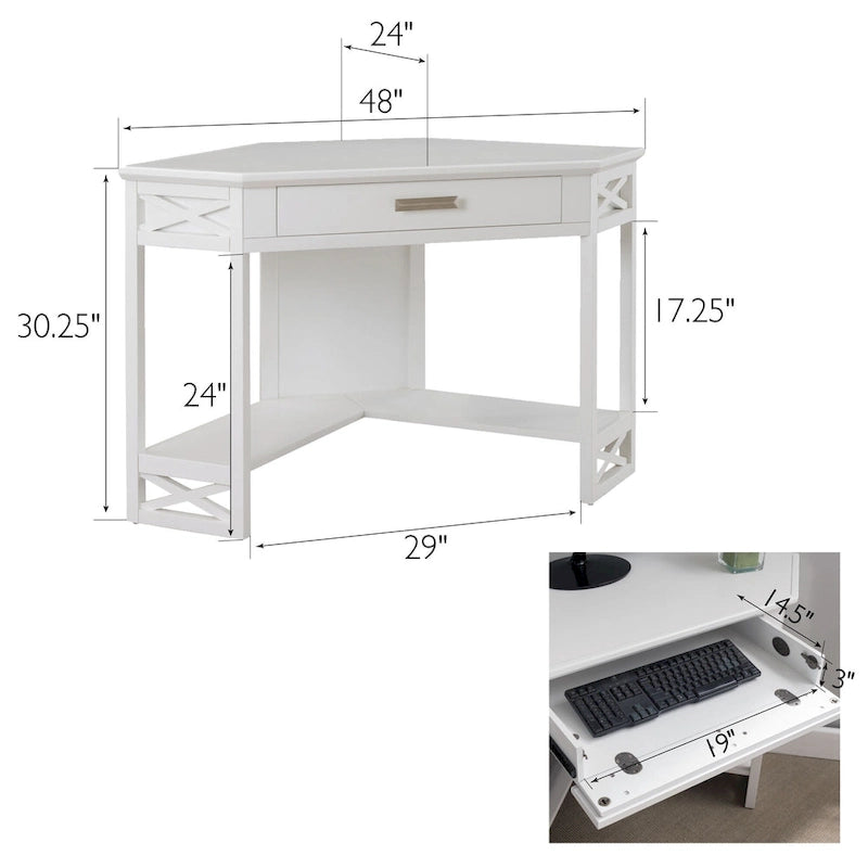 Bureau d'angle en bois massif avec tiroir et étagère de rangement inférieure