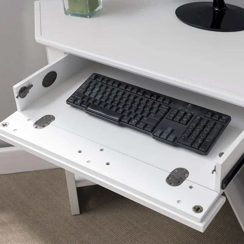 Bureau d'angle en bois massif avec tiroir et étagère de rangement inférieure