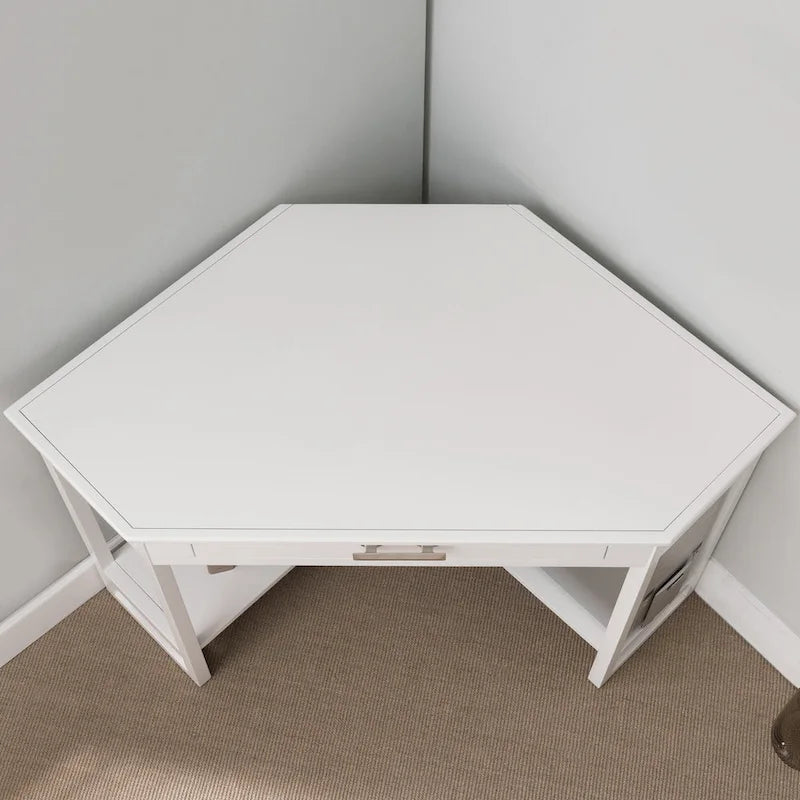 Bureau d'angle en bois massif avec tiroir et étagère de rangement inférieure