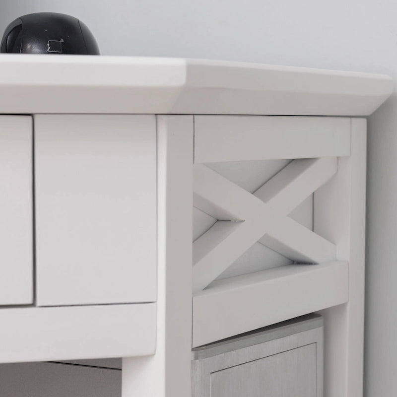 Bureau d'angle en bois massif avec tiroir et étagère de rangement inférieure
