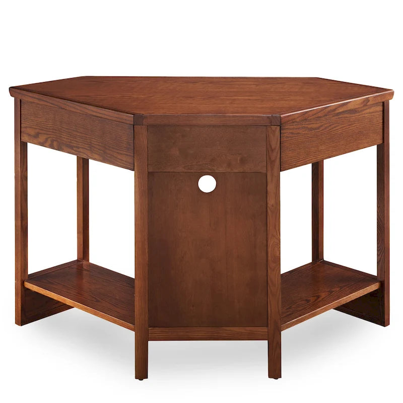 Bureau d'angle en bois massif avec tiroir et étagère de rangement inférieure