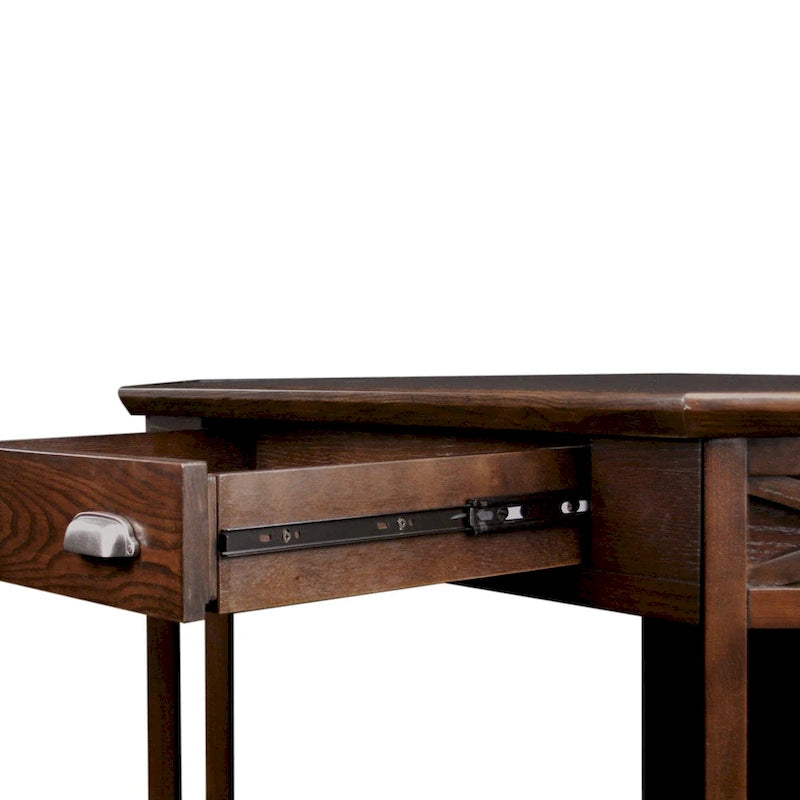 Bureau d'angle en bois massif avec tiroir et étagère de rangement inférieure