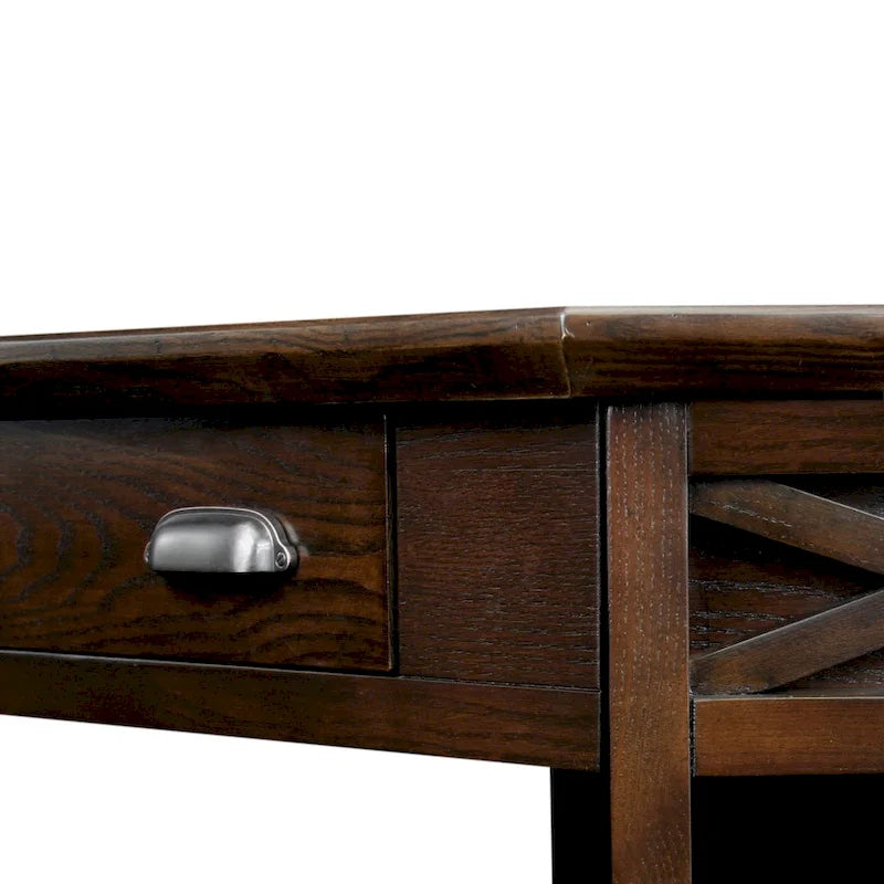 Bureau d'angle en bois massif avec tiroir et étagère de rangement inférieure