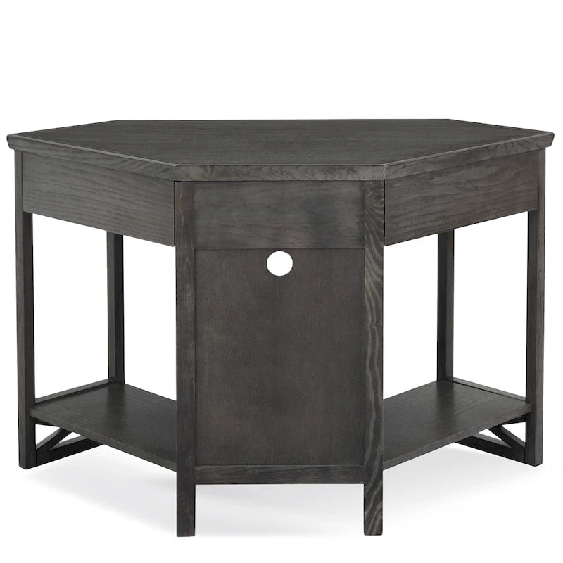 Bureau d'angle en bois massif avec tiroir et étagère de rangement inférieure