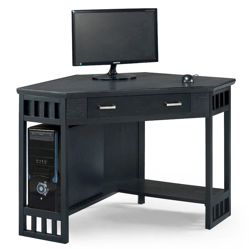 Bureau d'angle en bois massif avec tiroir et étagère de rangement inférieure