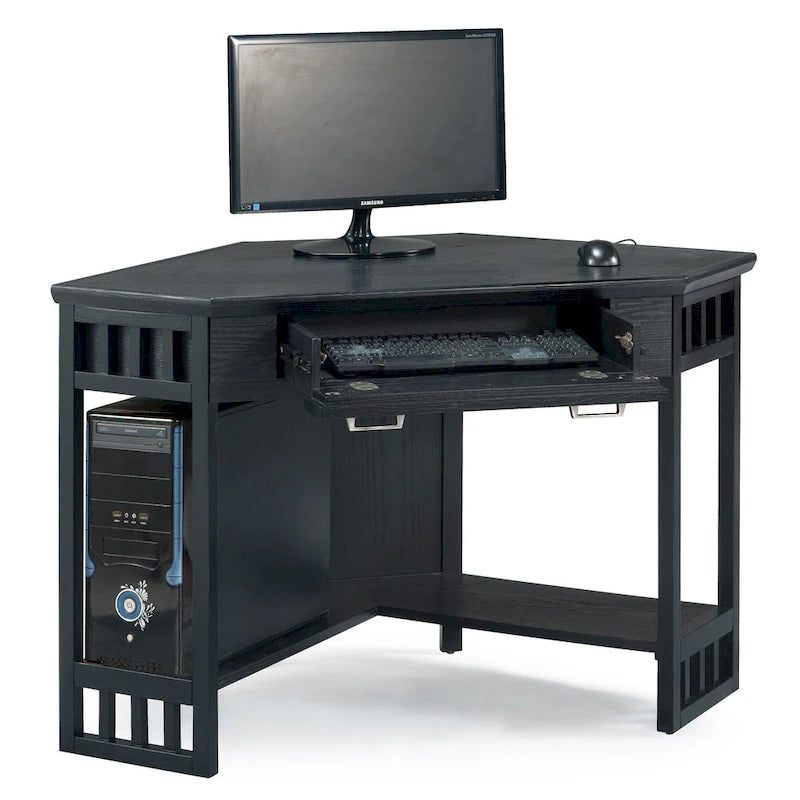 Bureau d'angle en bois massif avec tiroir et étagère de rangement inférieure