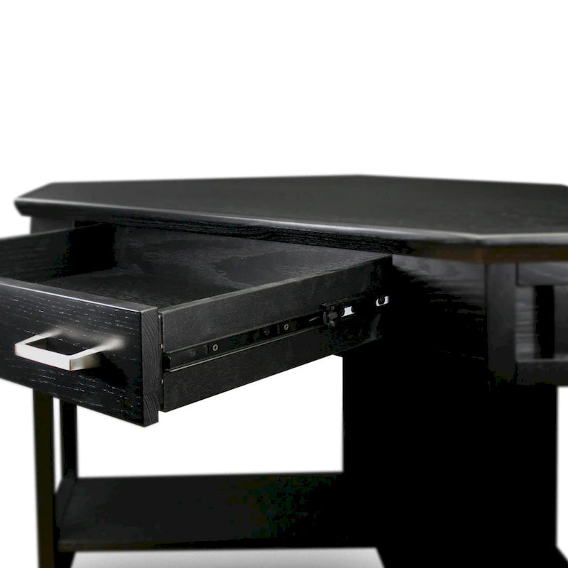 Bureau d'angle en bois massif avec tiroir et étagère de rangement inférieure