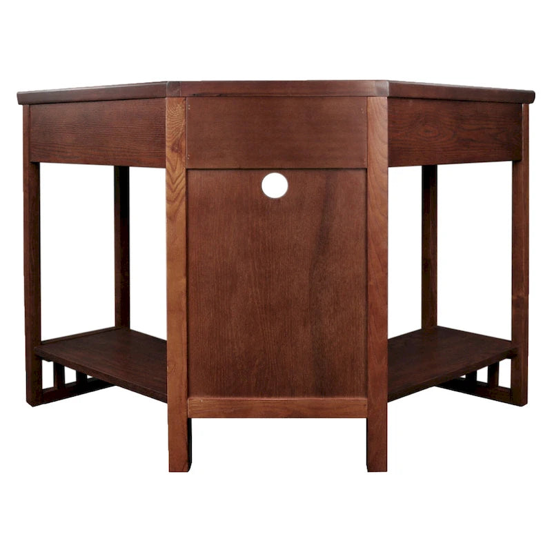 Bureau d'angle en bois massif avec tiroir et étagère de rangement inférieure