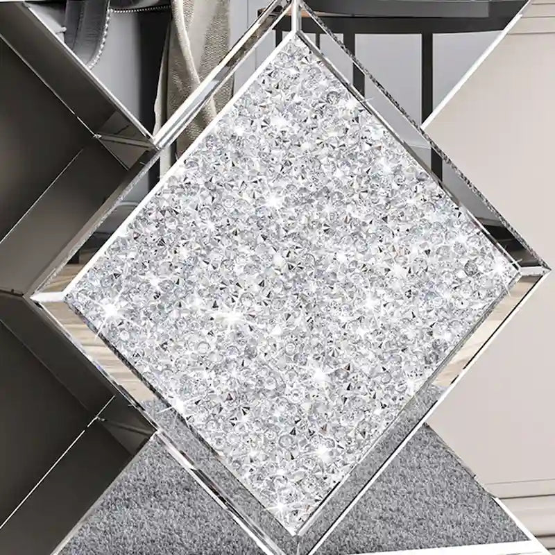 Console moderne avec incrustations de diamants écrasés argentée