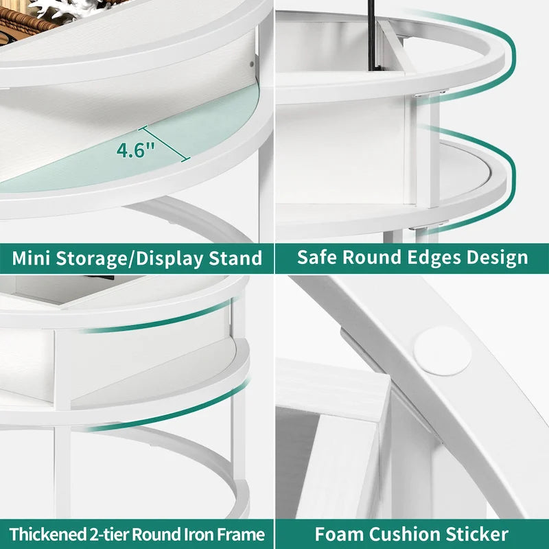 Table basse ronde à plateau relevable avec rangement dissimulé