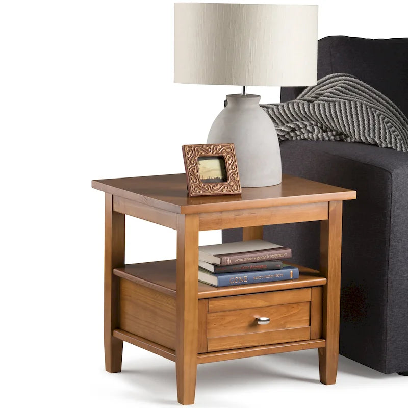 Table d'appoint rectangulaire de style transitionnel en bois massif, 50 cm de large