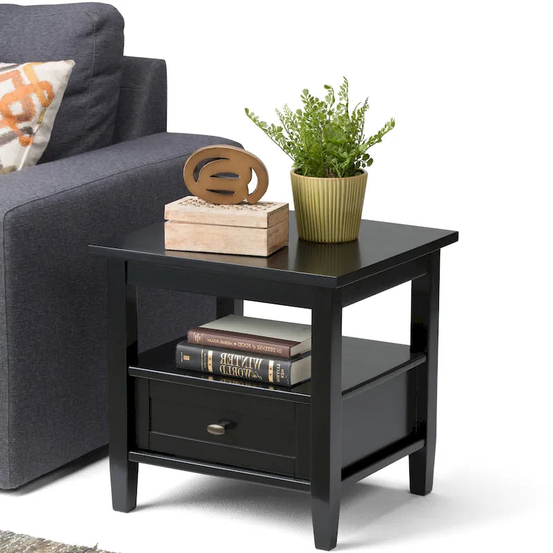 Table d'appoint rectangulaire de style transitionnel en bois massif, 50 cm de large