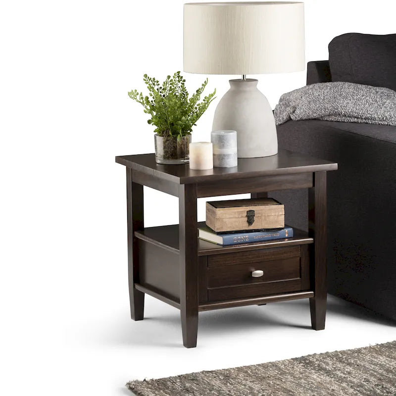 Table d'appoint rectangulaire de style transitionnel en bois massif, 50 cm de large