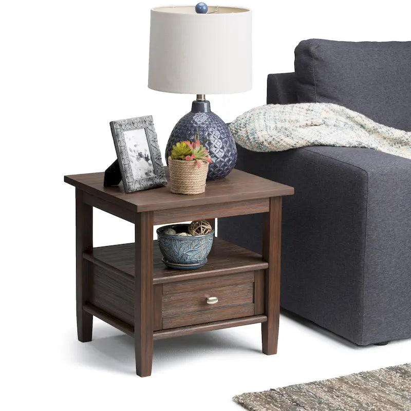 Table d'appoint rectangulaire de style transitionnel en bois massif, 50 cm de large