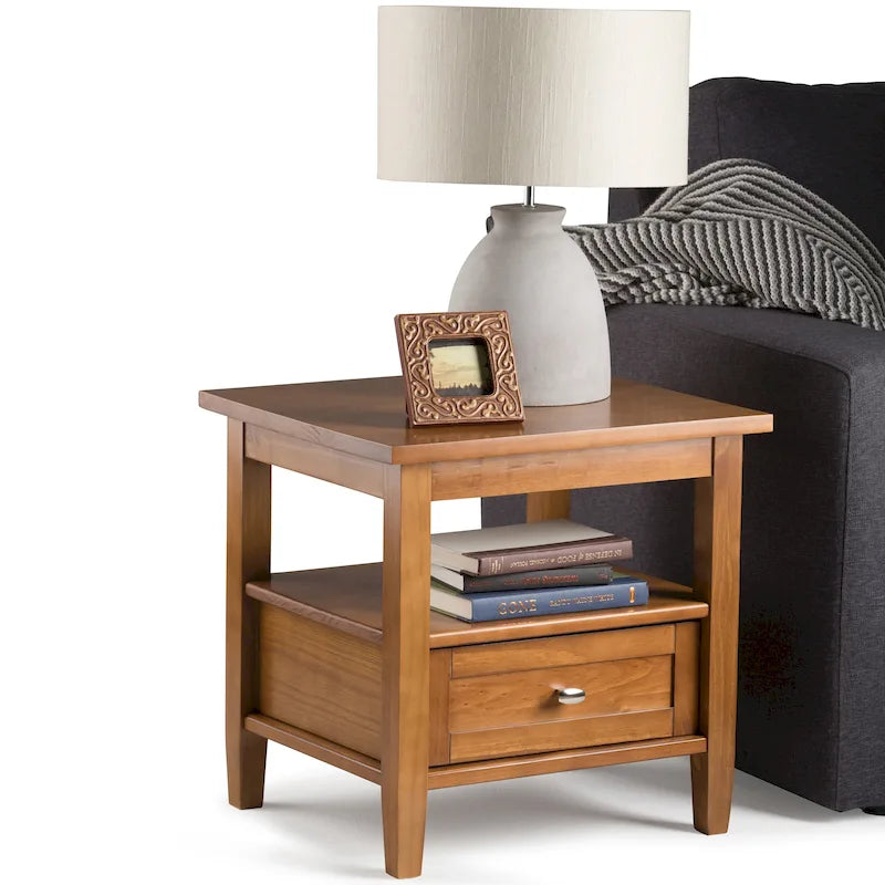 Table d'appoint rectangulaire de style transitionnel en bois massif, 50 cm de large