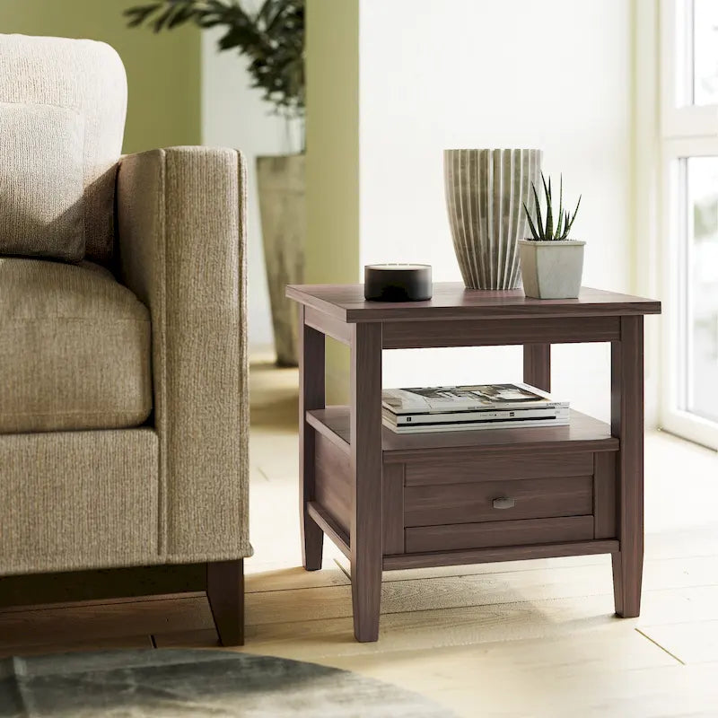 Table d'appoint rectangulaire de style transitionnel en bois massif, 50 cm de large