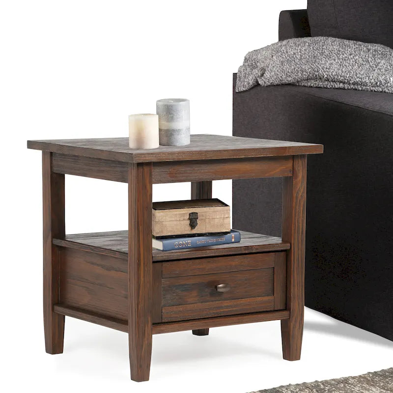 Table d'appoint rectangulaire de style transitionnel en bois massif, 50 cm de large