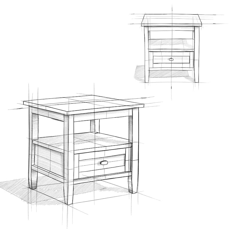 Table d'appoint rectangulaire de style transitionnel en bois massif, 50 cm de large
