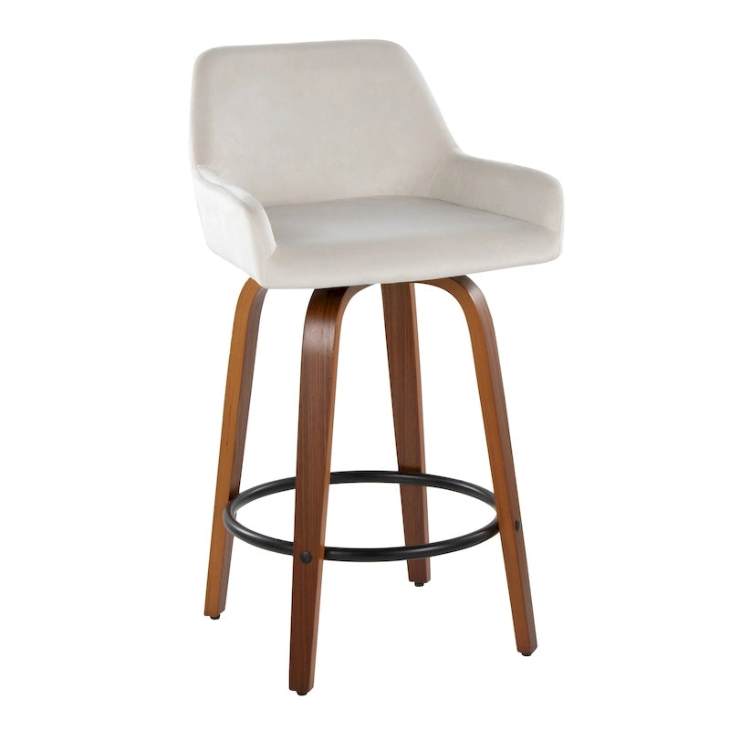 Tabouret de comptoir à hauteur fixe avec pieds en bois courbé Repose-pieds rond Siège pivotant