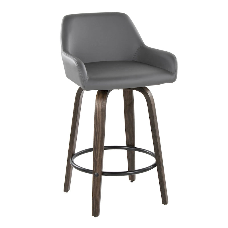 Tabouret de comptoir à hauteur fixe avec pieds en bois courbé Repose-pieds rond Siège pivotant
