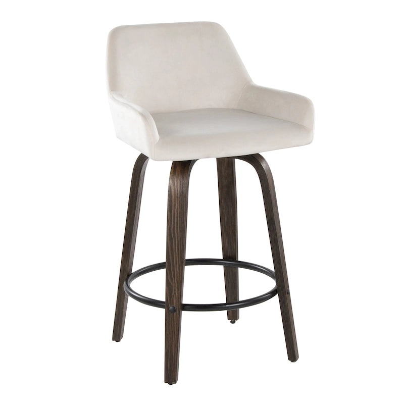 Tabouret de comptoir à hauteur fixe avec pieds en bois courbé Repose-pieds rond Siège pivotant