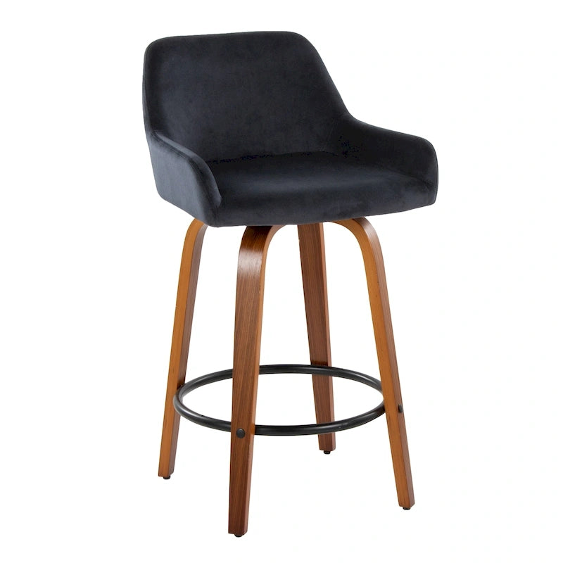 Tabouret de comptoir à hauteur fixe avec pieds en bois courbé Repose-pieds rond Siège pivotant
