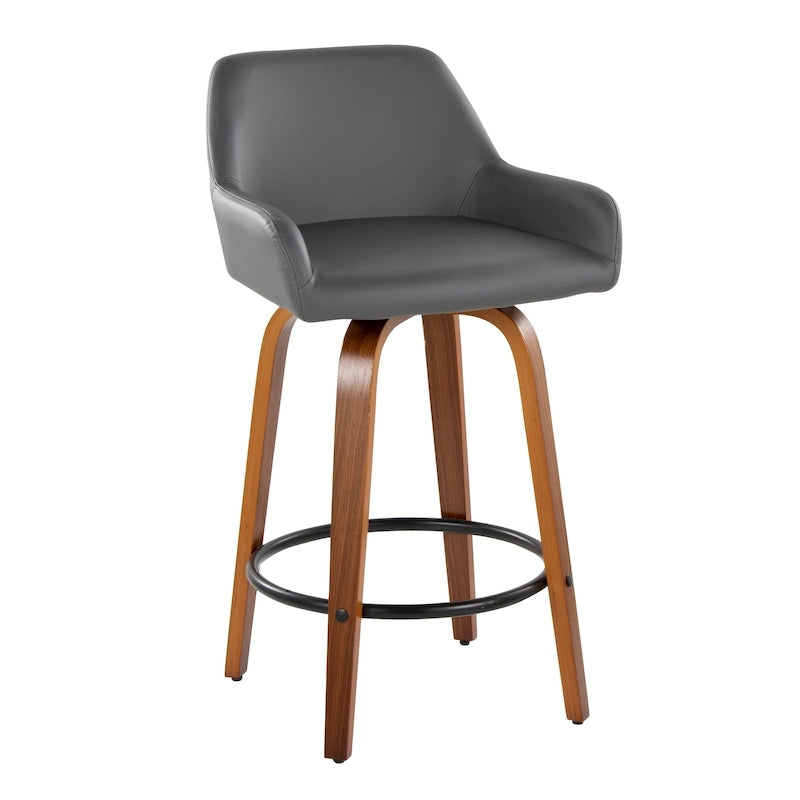 Tabouret de comptoir à hauteur fixe avec pieds en bois courbé Repose-pieds rond Siège pivotant