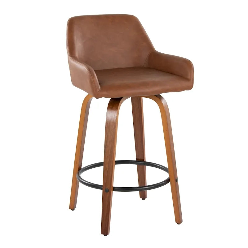 Tabouret de comptoir à hauteur fixe avec pieds en bois courbé Repose-pieds rond Siège pivotant