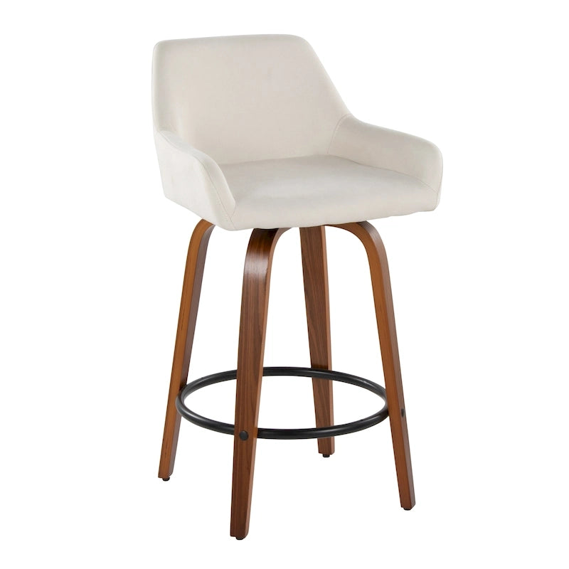 Tabouret de comptoir à hauteur fixe avec pieds en bois courbé Repose-pieds rond Siège pivotant