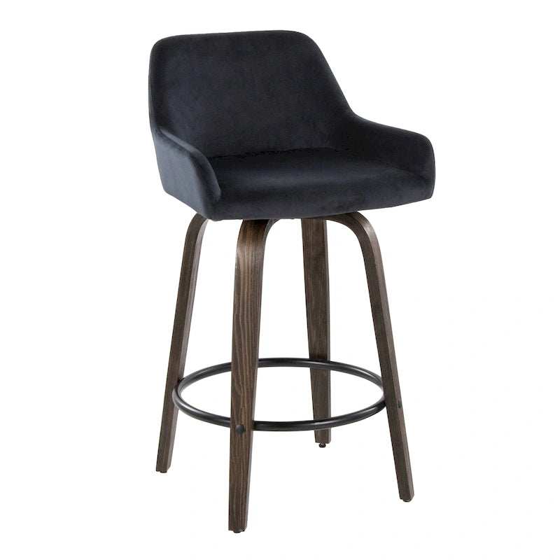 Tabouret de comptoir à hauteur fixe avec pieds en bois courbé Repose-pieds rond Siège pivotant
