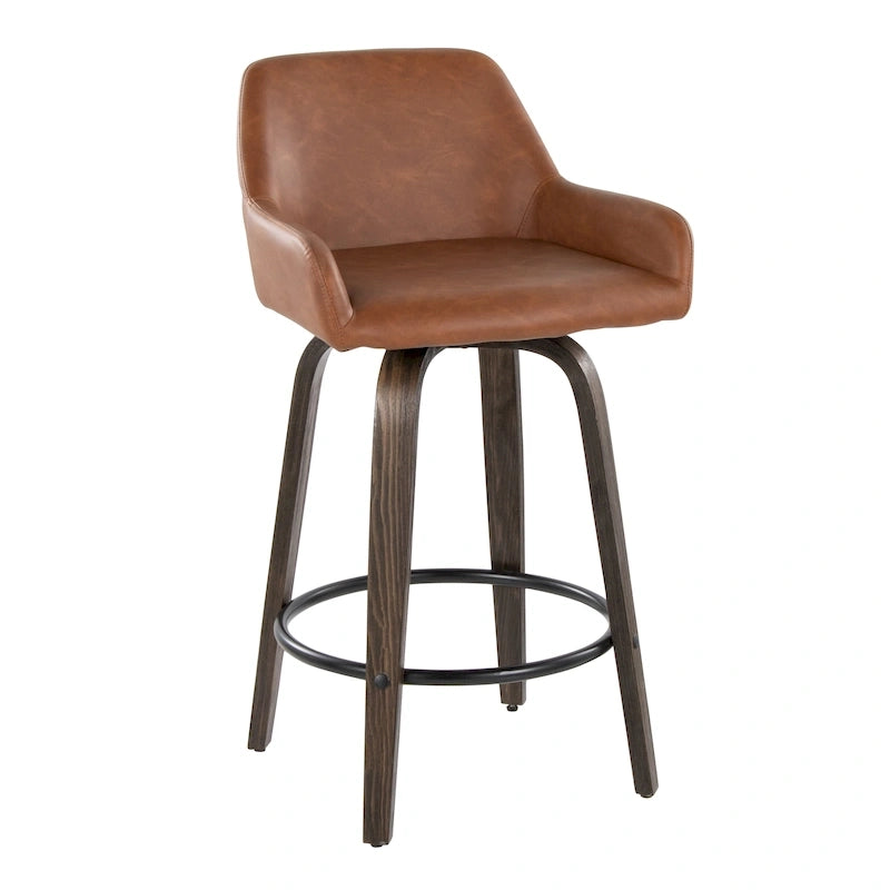 Tabouret de comptoir à hauteur fixe avec pieds en bois courbé Repose-pieds rond Siège pivotant