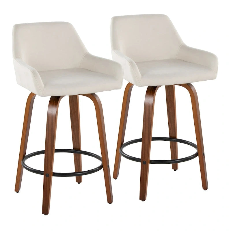 Tabouret de comptoir à hauteur fixe avec pieds en bois courbé Repose-pieds rond Siège pivotant